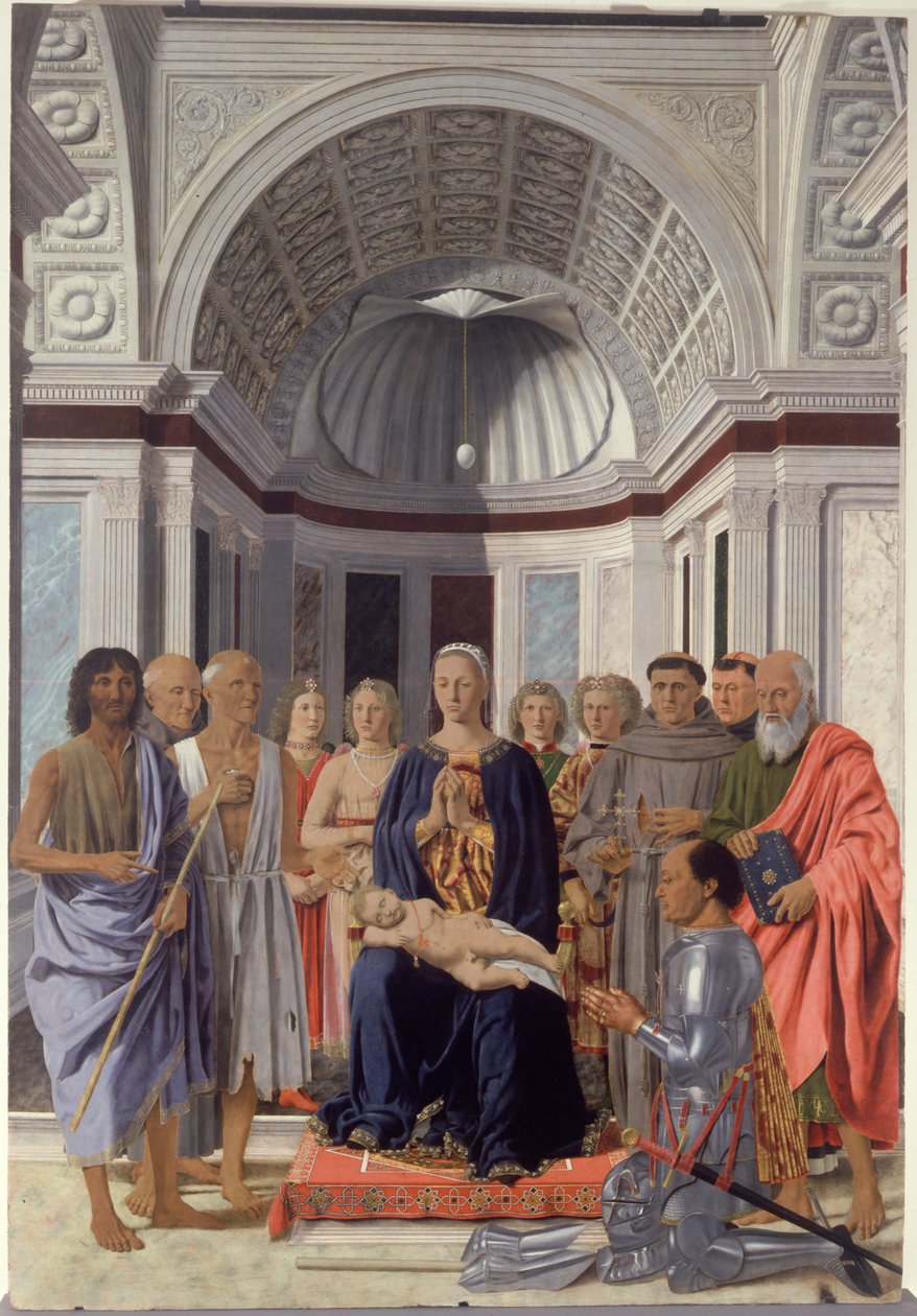 Madonna og barn og hellige, engle og Frederik af Montefeltro af Piero dellaFrancesca