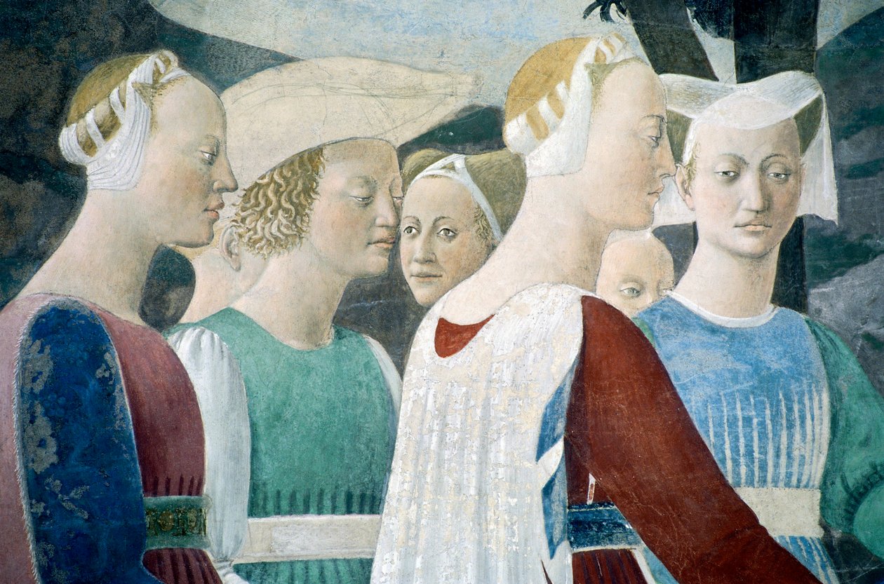 Detalje fra The Legend of the True Cross, der viser tilbedelse af træ og mødet mellem dronning af Saba og kong Salomon, af Piero della Francesca af Piero della Francesca