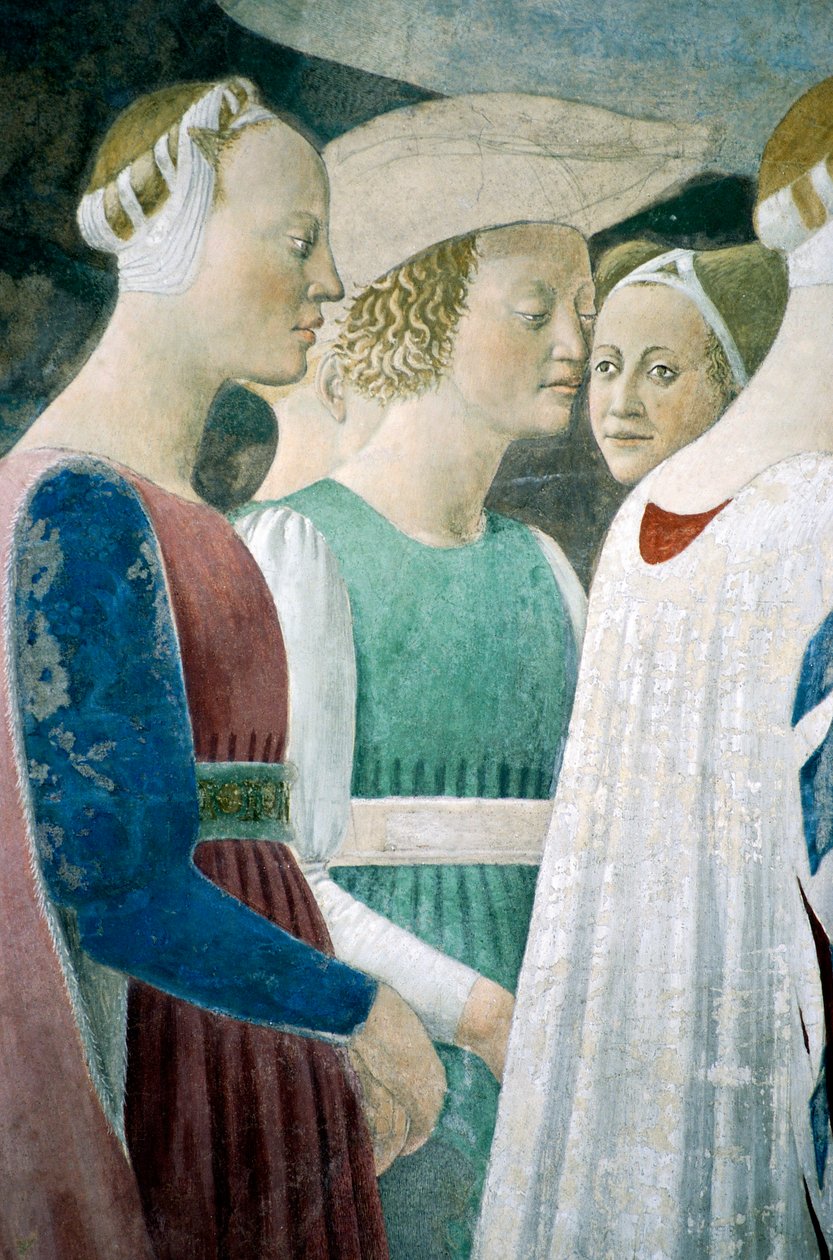 Detalje fra The Legend of the True Cross, der viser tilbedelse af træ og mødet mellem dronning af Saba og kong Salomon, af Piero della Francesca af Piero della Francesca