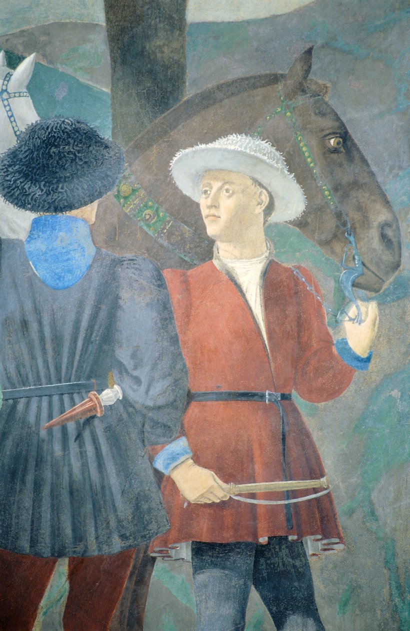 Detalje fra The Legend of the True Cross, der viser tilbedelse af træ og mødet mellem dronning af Saba og kong Salomon, af Piero della Francesca af Piero della Francesca