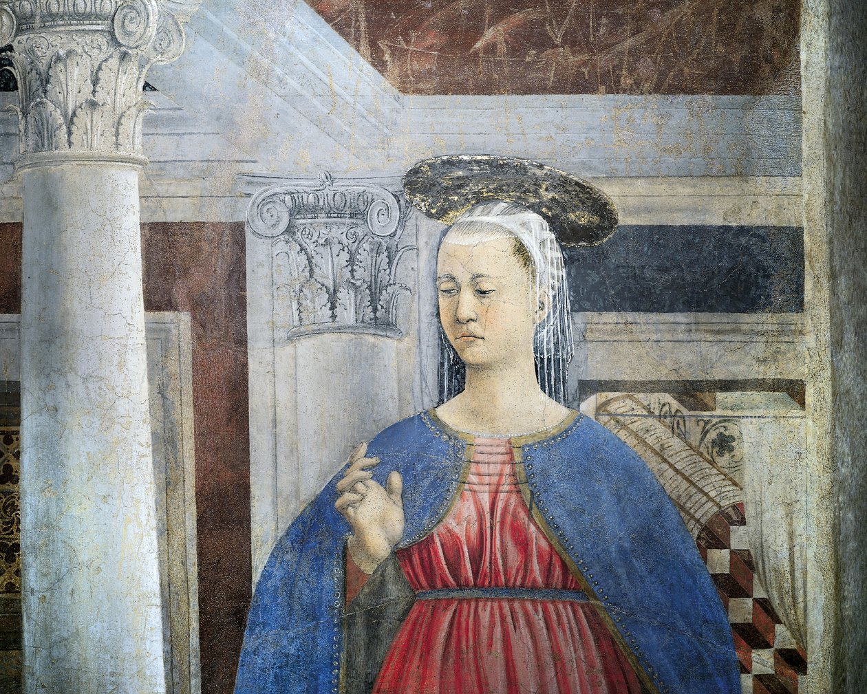 Detalje fra legenden om det sande kors, der viser bebudelsen, af Piero della Francesca af Piero della Francesca