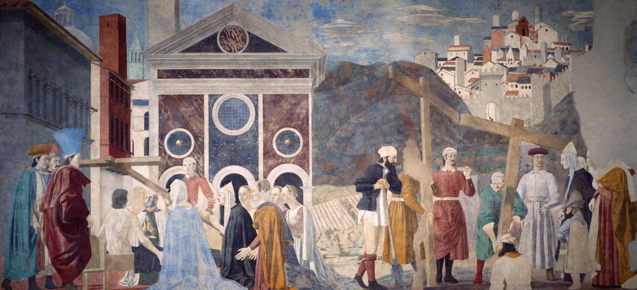 Detalje fra Legenden om det sande kors, der viser opdagelse og verifikation af det sande kors, af Piero della Francesca af Piero della Francesca