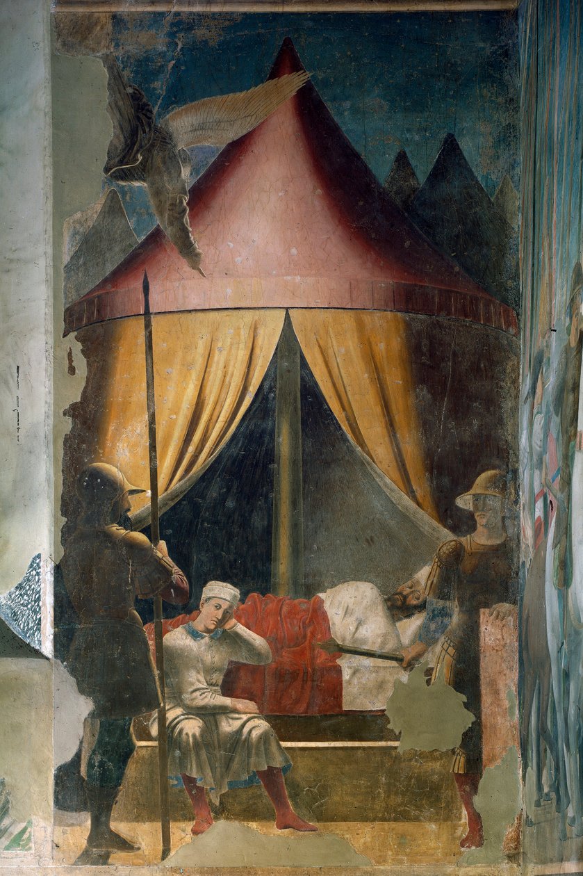 Historien om det sande kors. Konstantins drøm. (fresco, mellem 1459-1466) af Piero della Francesca