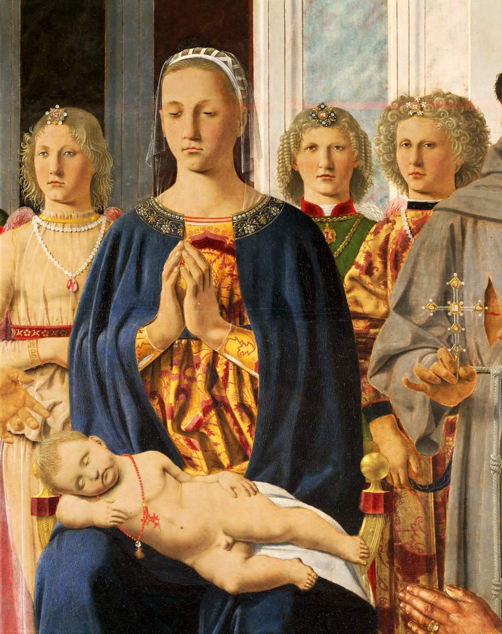 Madonna og barn omgivet af engle, detalje af Brera altertavle Madonna og barn med hellige beder med Federico da Montefeltro af Piero della Francesca (1412-1492), tempera på træ, 251x172 cm af Piero della Francesca
