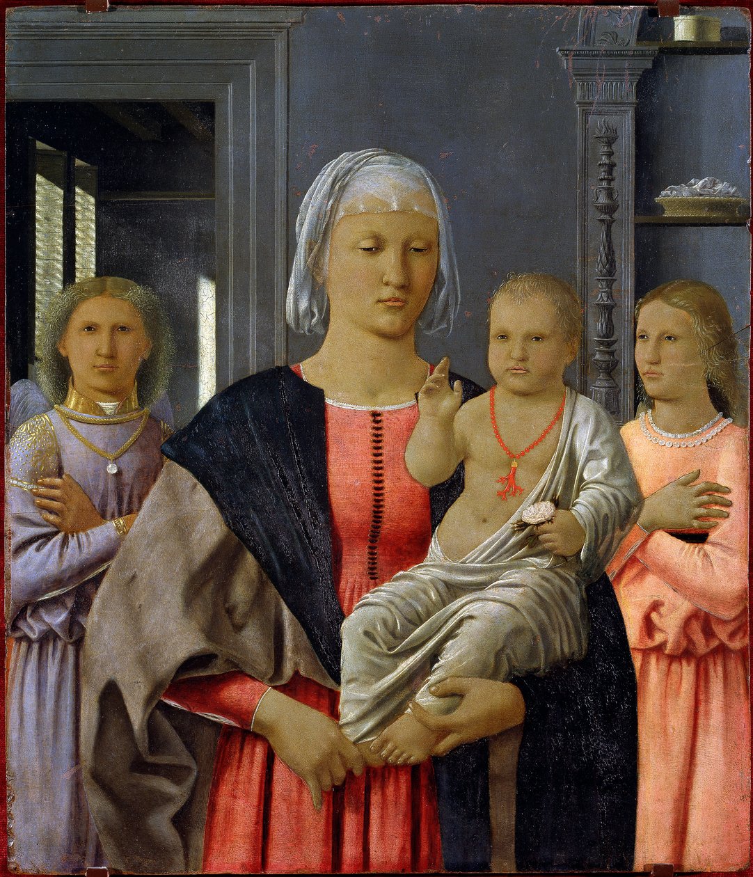 Madonna di Senigallia eller “” Madonna et barn med to engle ”” Maleri af Piero della Francesca (1419 / 21-1492) 1480. Mål: 52 x 58 cm. Urbino (Urbin), Nationalgalleriet i Marche. af Piero della Francesca