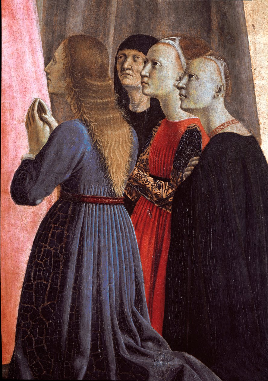 Polyptykon af Misericorde: Jomfru af barmhjertighed, omgivet af helgener - Detalje - Træmaleri af Piero della Francesca