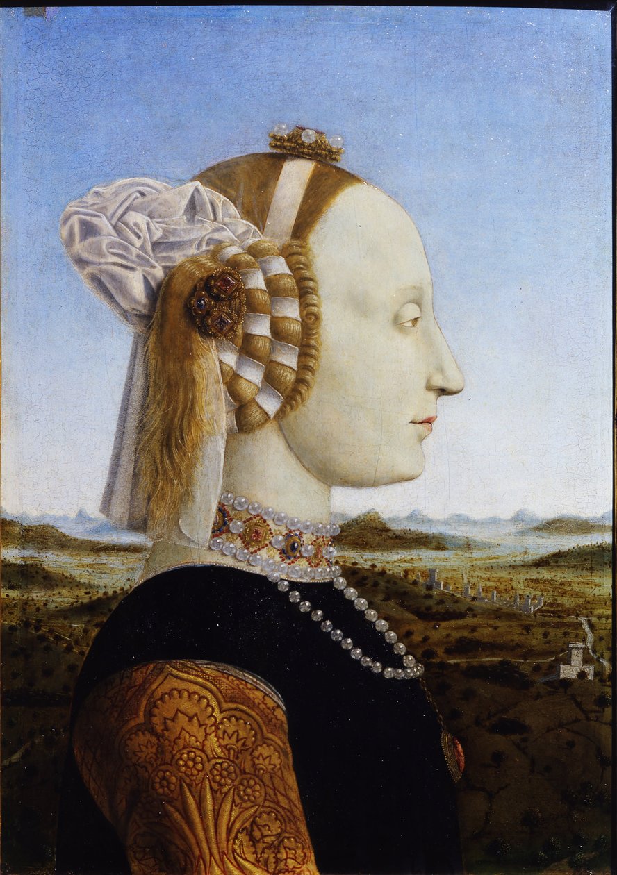 Portræt af Battista Sforza Fra de parrede portrætter af Federico da Montefeltro og hans kone, hertugen og hertuginden af Urbino, 1472 af Piero della Francesca