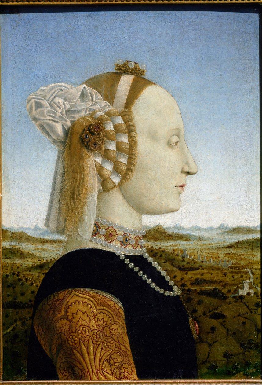 Portræt af Battista Sforza, kone til Federico da Montefeltro, ca. 1465 (tempera og olie på træ) af Piero della Francesca
