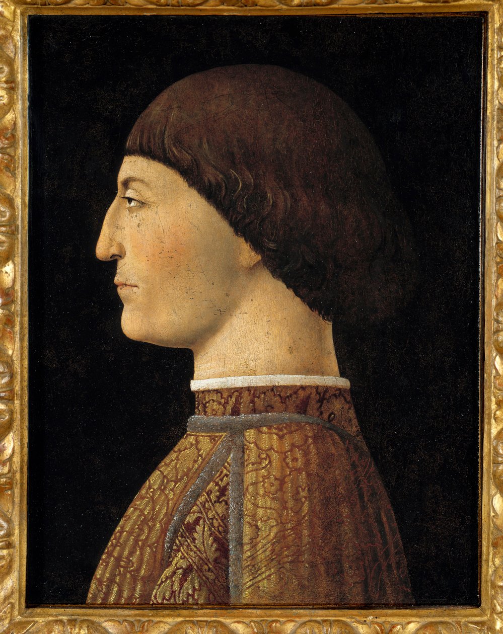 Portræt af Sigismond Malatesta, herre af Rimini (1417-1468) Maleri af Piero della Francesca (1410 / 1420-1492) 1451 søn. 0,44 X 0,34 m - Portræt af Sigismund Malatesta (Sigismondo Pandolfo, herre af Rimini Malatesta (1481) ). Maleri af Piero della Fr af Piero della Francesca