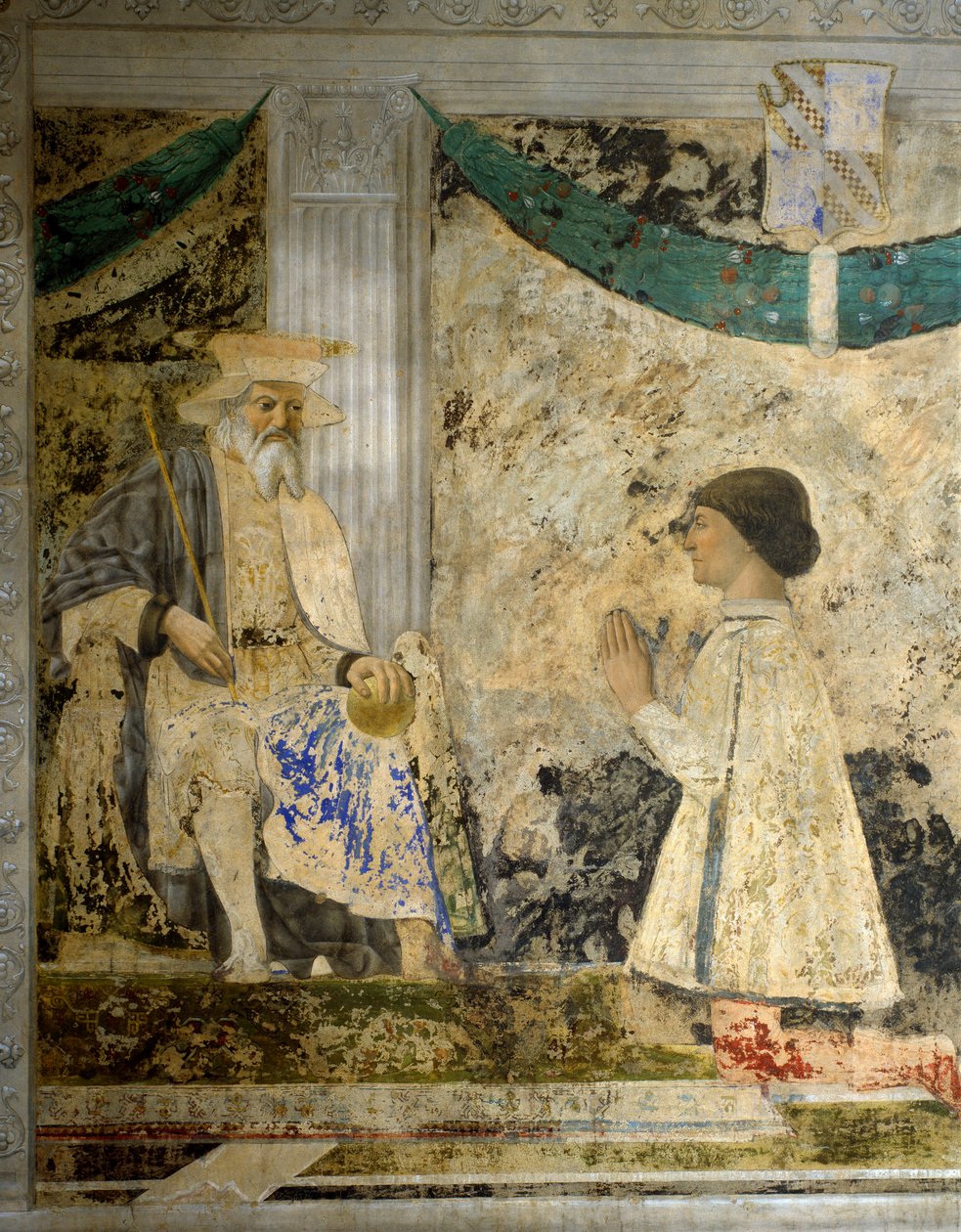Portræt af Sigismondo (Sigismond) Pandolfo Malatesta (1417-1468) i bøn før San Sigismondo (Sigismondo). Fresco af Pietro di Benedetto dei Franceschi dit Piero della Francesca (1422-1492) af Piero della Francesca