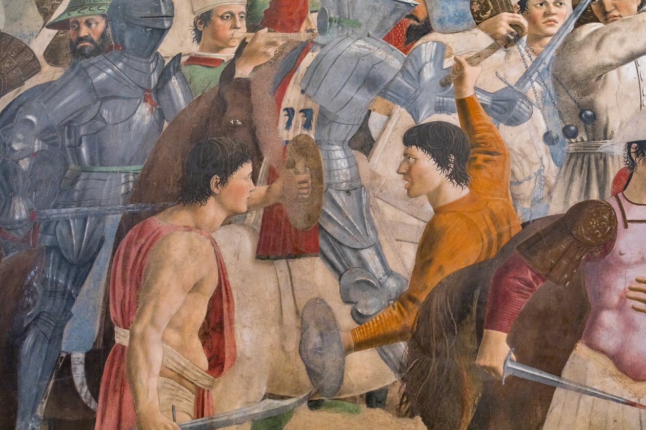 Slaget mellem Heraklius og Chosroes, detalje af Historierne om det sande kors: kamp med mænd, sværd og rustninger (fresko) af Piero della Francesca