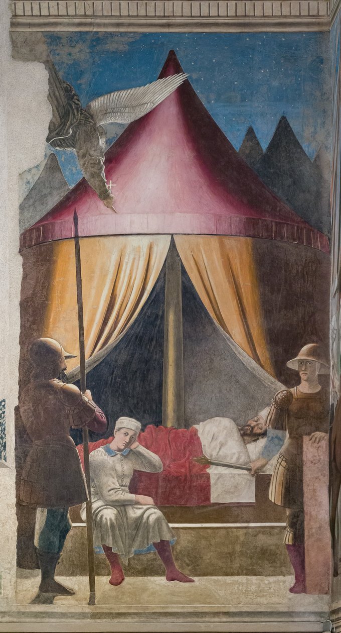 Konstantins drøm, detalje af Historierne om det sande kors (fresko) af Piero della Francesca