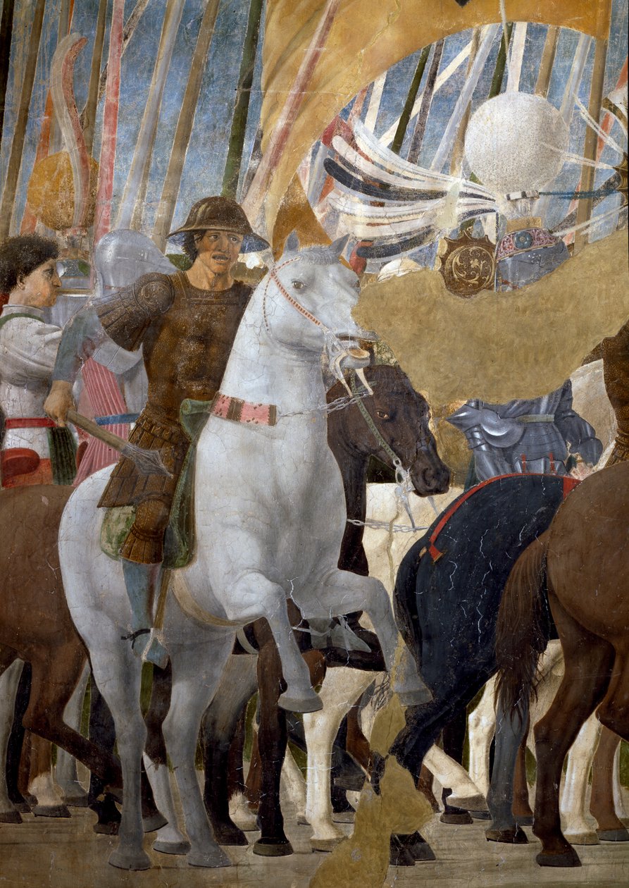 Legenden om det sande kors, detalje af Konstantins sejr ved slaget ved Milvian Bridge, 312 e.Kr., færdiggjort 1464 fresko af Piero della Francesca