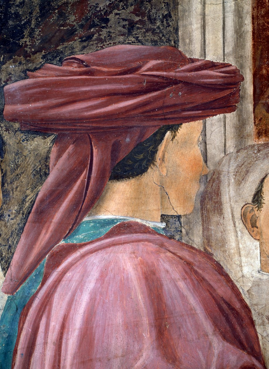 Legenden om det sande kors, tilbedelsen af skoven, detalje af kong Salomon færdiggjort fresko fra 1464 af Piero della Francesca
