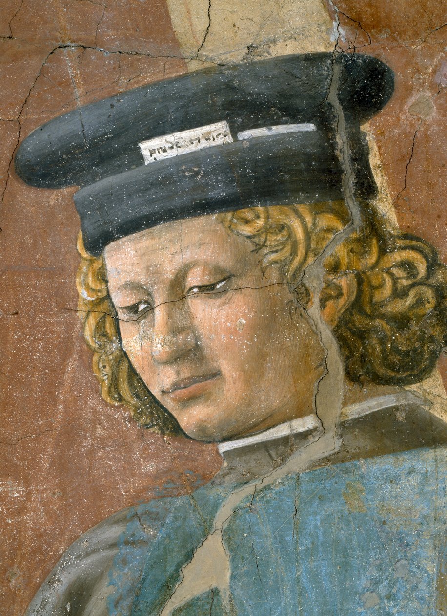 Legenden om det sande kors, jødens tortur, detalje om torturen, færdiggjort 1464 fresko af Piero della Francesca