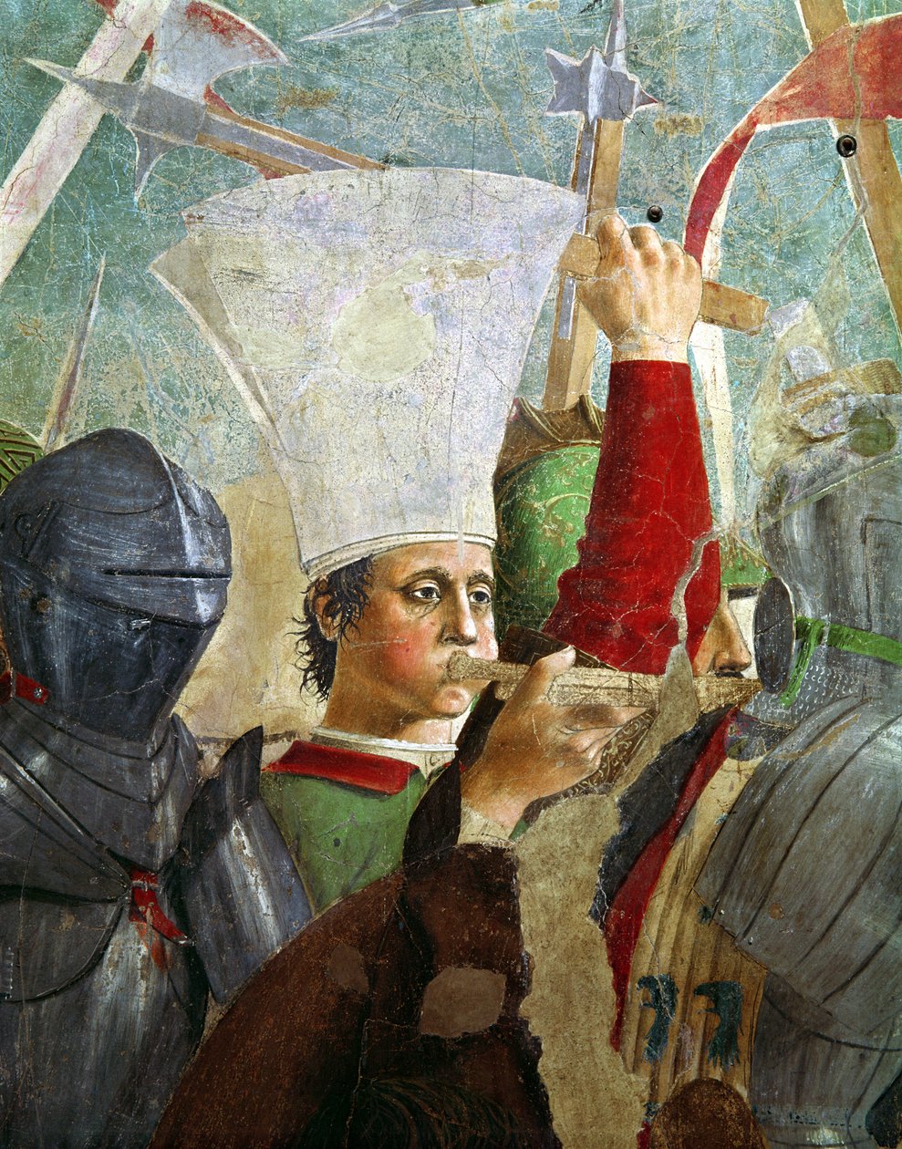 Trompetist, detalje fra slaget ved Heraclius og Chosroes, fra legenden om det sande kors cyklus, afsluttet 1464 af Piero della Francesca