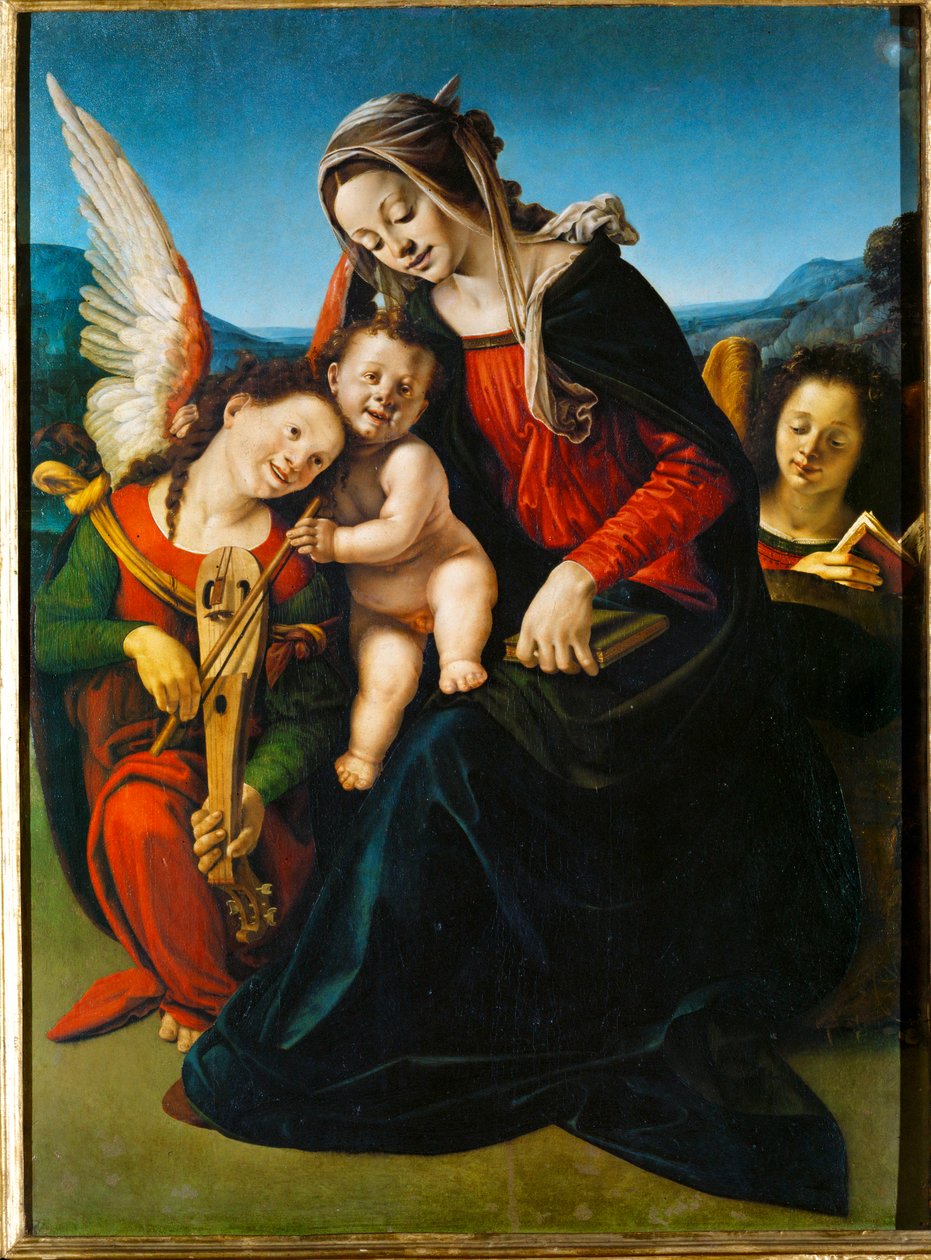 Madonna og barn med engle af Piero di Cosimo