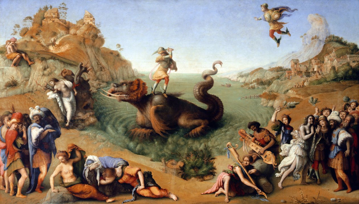 Perseus frigør Andromeda (1510, olie på lærred) af Piero di Cosimo