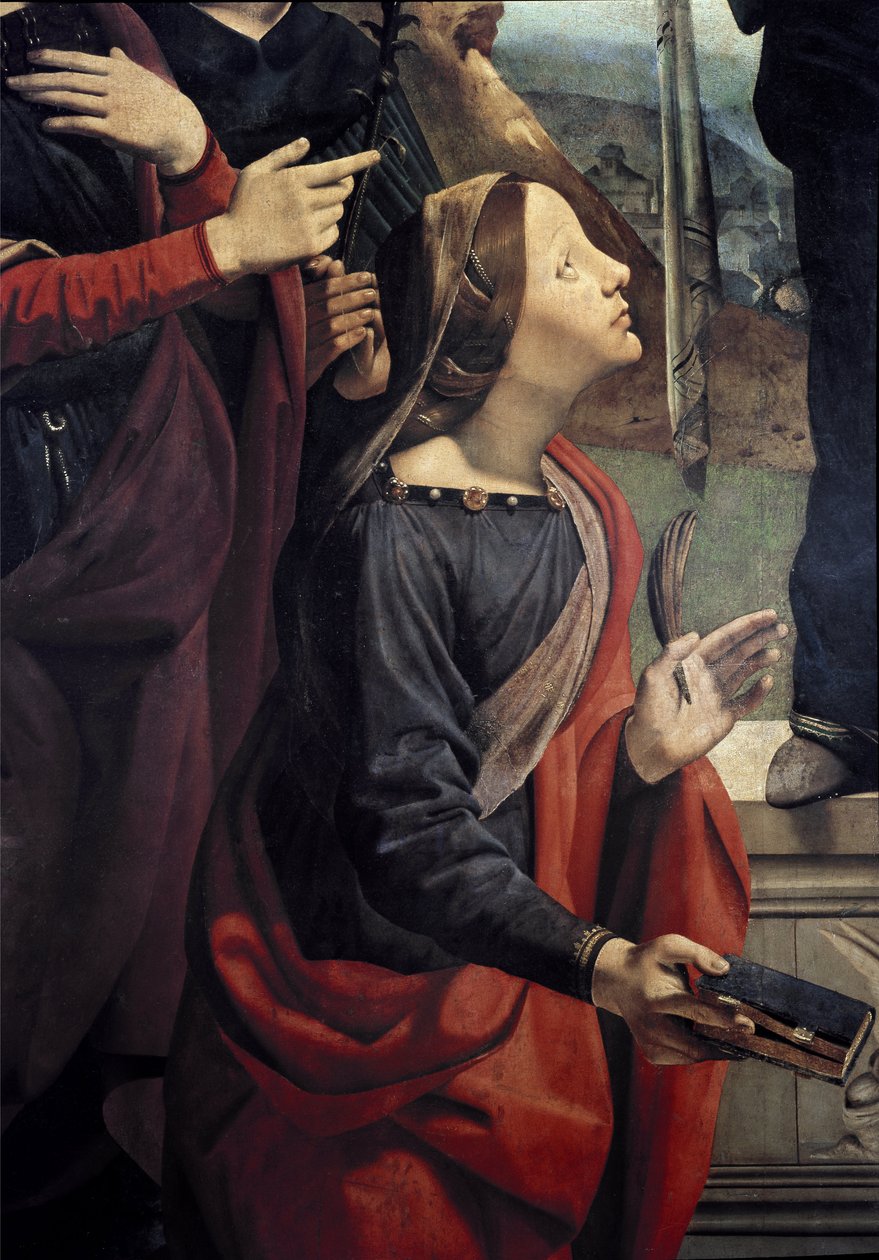 St. Katarina af Alexandria, detalje af Immaculee undfangelse omgivet af 6 hellige. (Olie på lærred, ca. 1505) af Piero di Cosimo