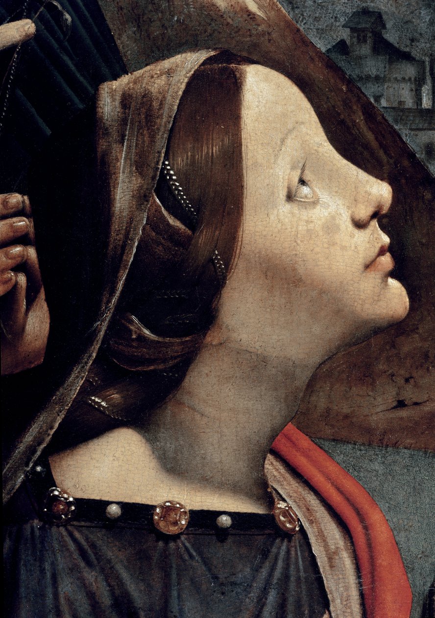 St. Catherine af Alexandria, detalje af Jomfru og Barn på tronen omgivet af helgener (olie og tempera på panel, ca. 1493) af Piero di Cosimo