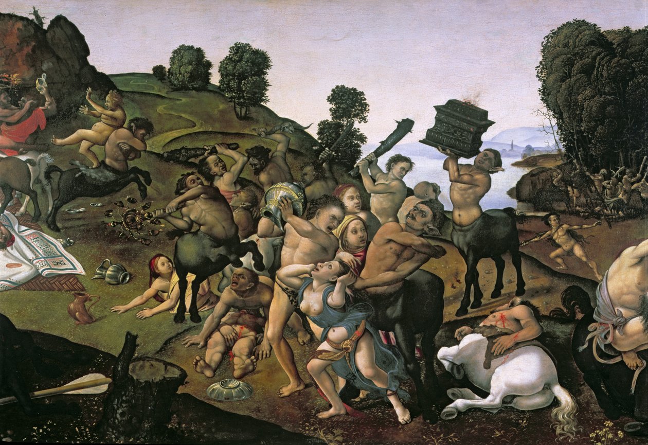 Kampen mellem Lapitherne og Kentaurerne, (detalje af Kentaurer, der angriber Lapitherne) ca. 1490