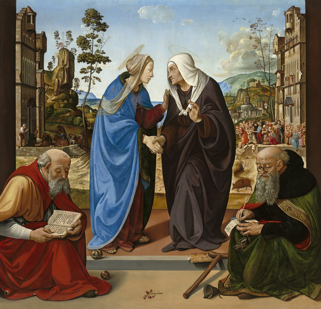 Besøg hos St. Nicholas og St. Anthony Abbed, ca. 1490 (olie på panel) af Piero di Cosimo