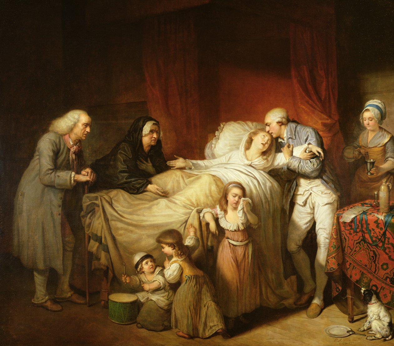 Den elskede hustrus sidste øjeblikke, 1784 af Pierre Alexandre Wille