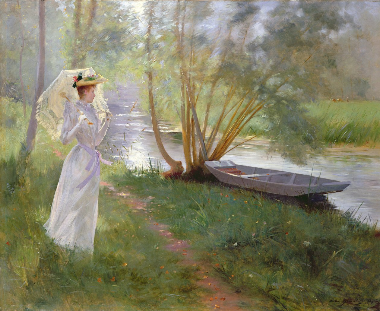 En gåtur ved floden, 1890 af Pierre Andre Brouillet