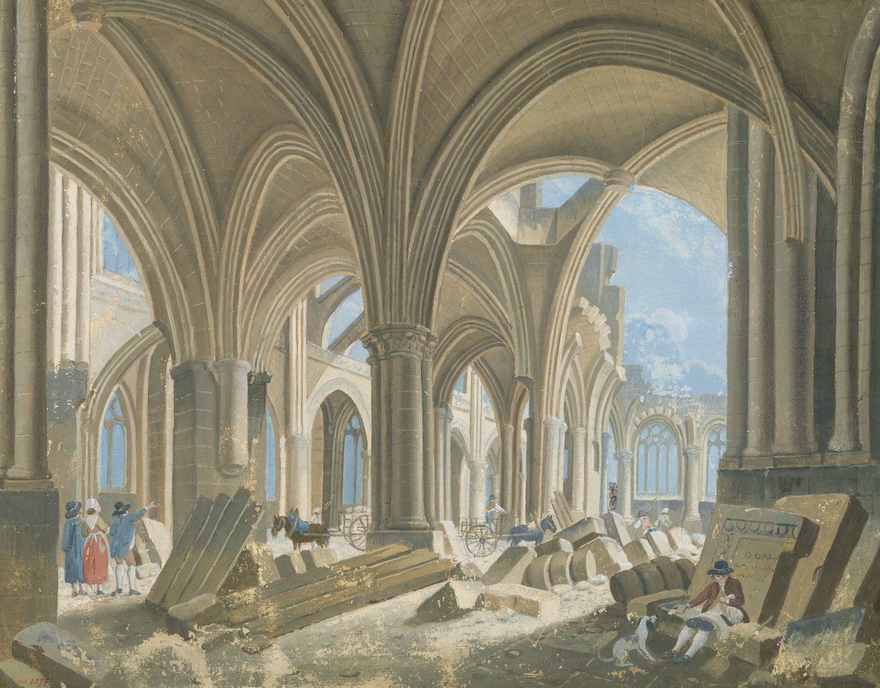 Nedrivning af kirken Saint-Jean-en-Greve, ca. 1800 af Pierre Antoine Demachy