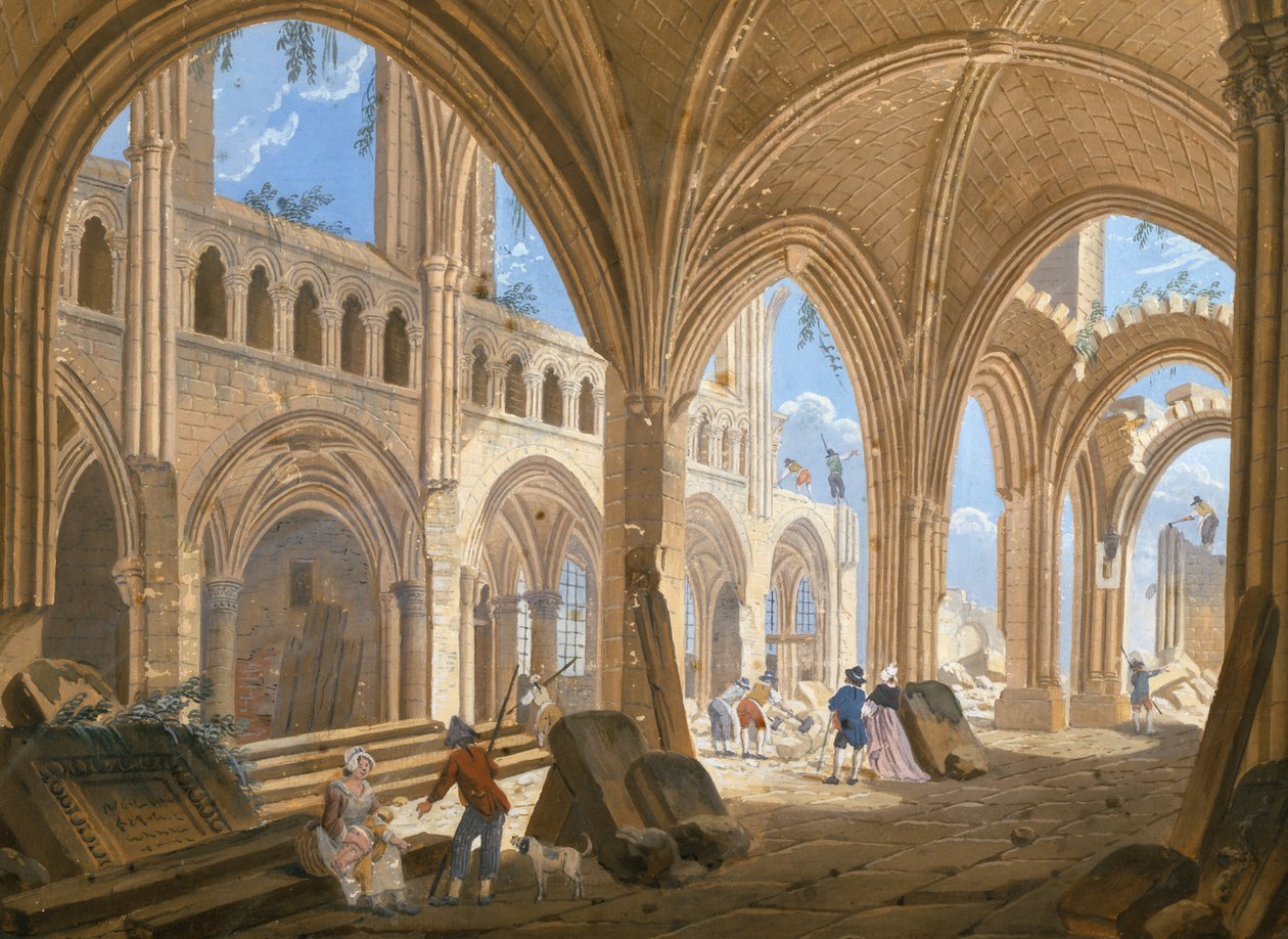 Nedrivning af kirken Saint-Jean-en-Greve, ca. 1800 af Pierre Antoine Demachy