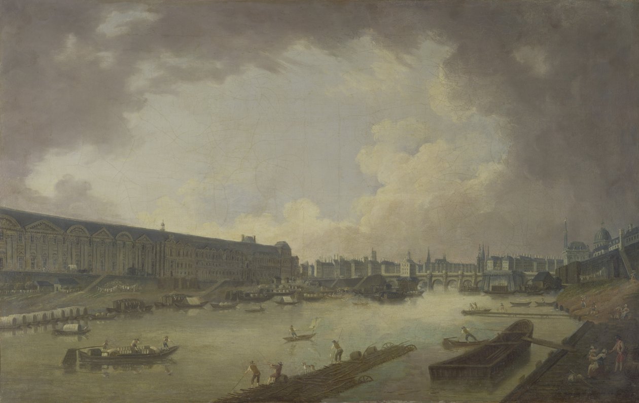 Udsigt over Pont Neuf og Galeries du Louvre fra Pont Royal af Pierre Antoine Demachy