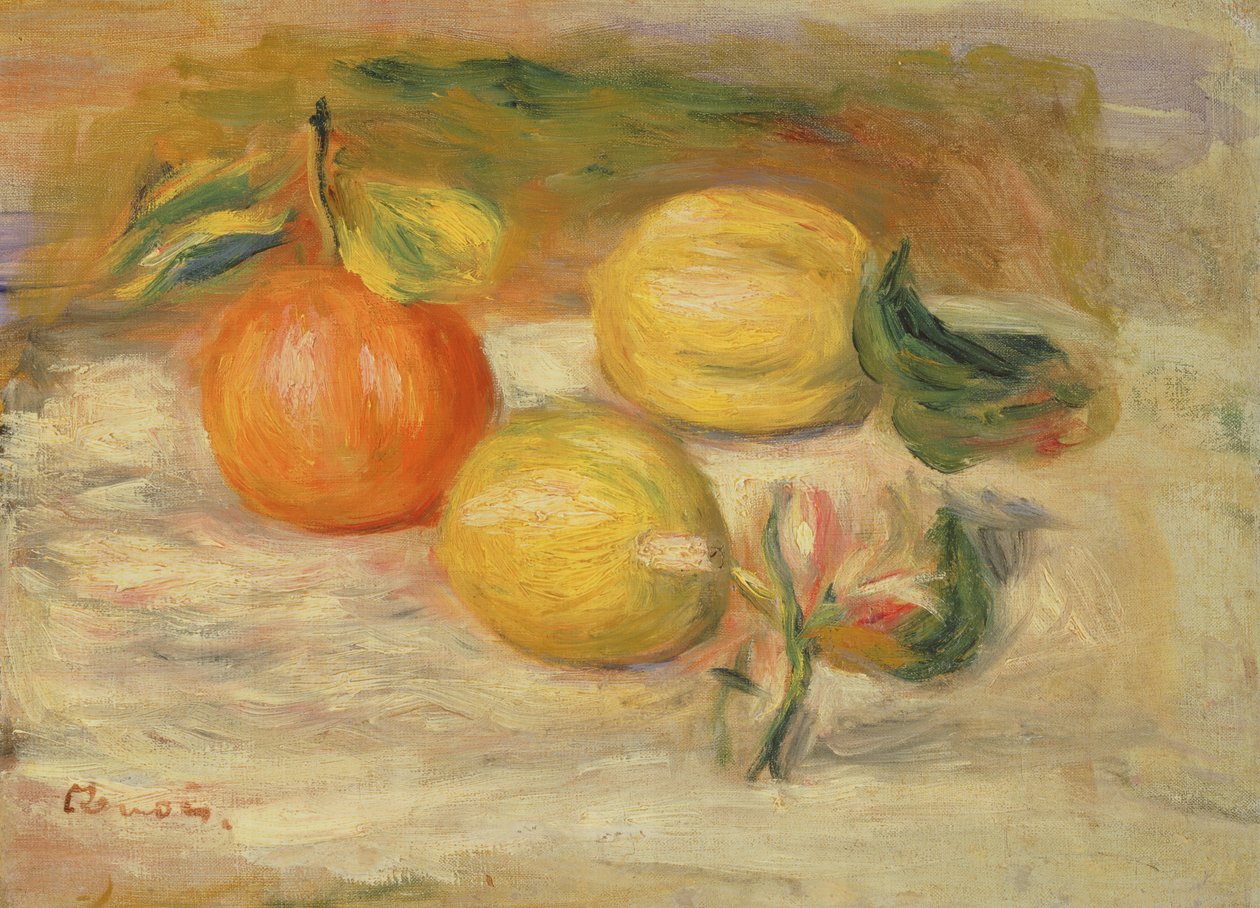 Æbler og to citroner af Pierre Auguste Renoir