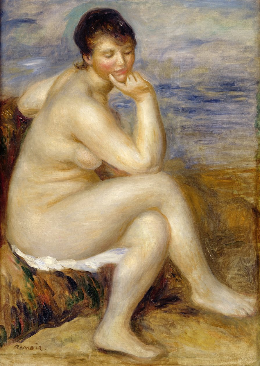 Badende siddende på en klippe, 1882 af Pierre Auguste Renoir
