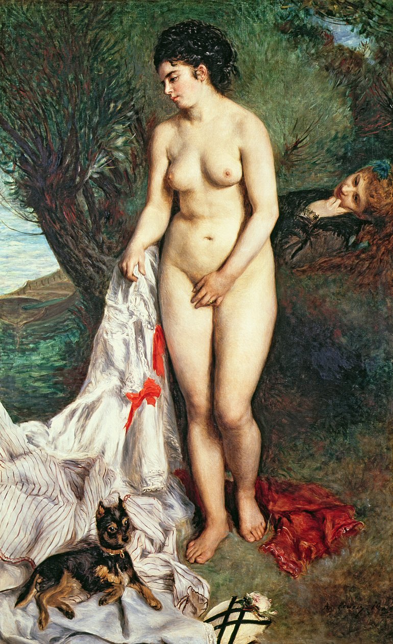 Badende med en Griffon-hund, 1870 af Pierre Auguste Renoir
