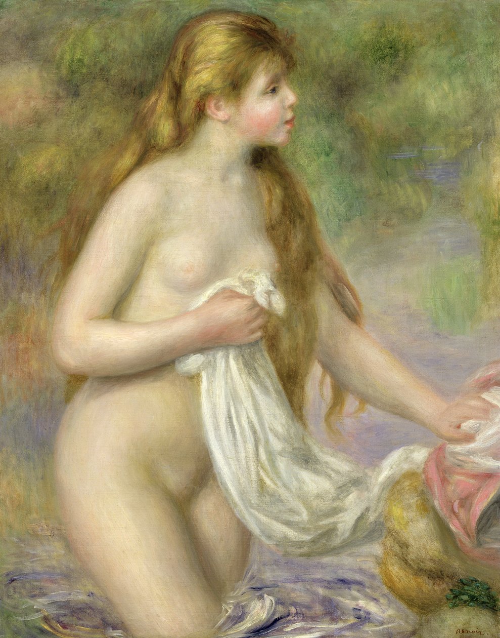 Badekar med langt hår, c.1895 af Pierre Auguste Renoir