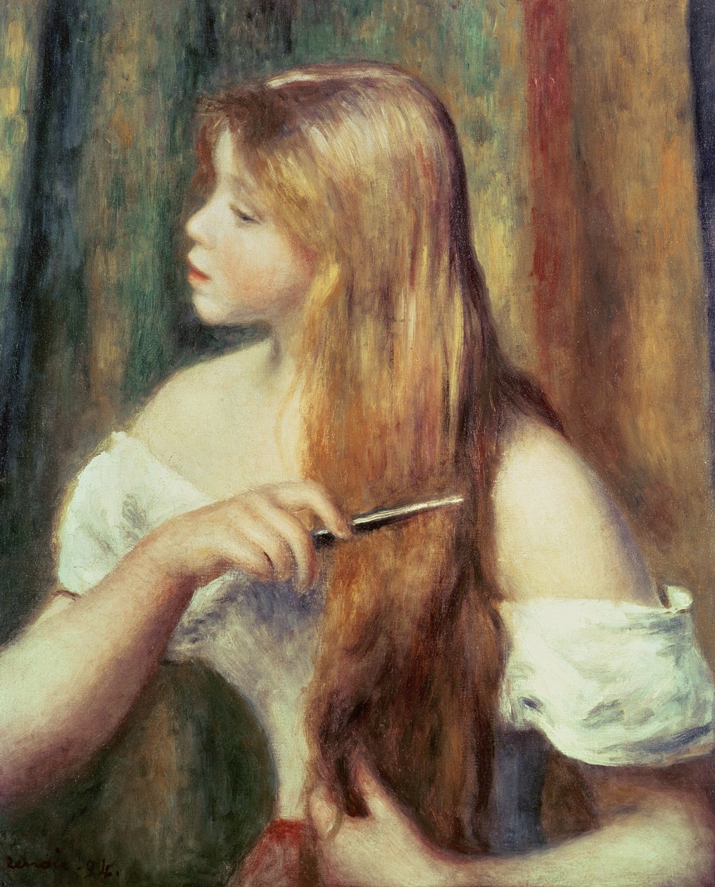 Blond pige, der reder sit hår, 1894 af Pierre Auguste Renoir