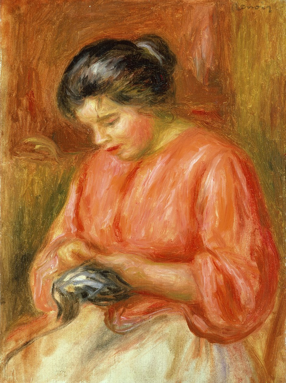 Pige i rødt, strikning af Pierre Auguste Renoir
