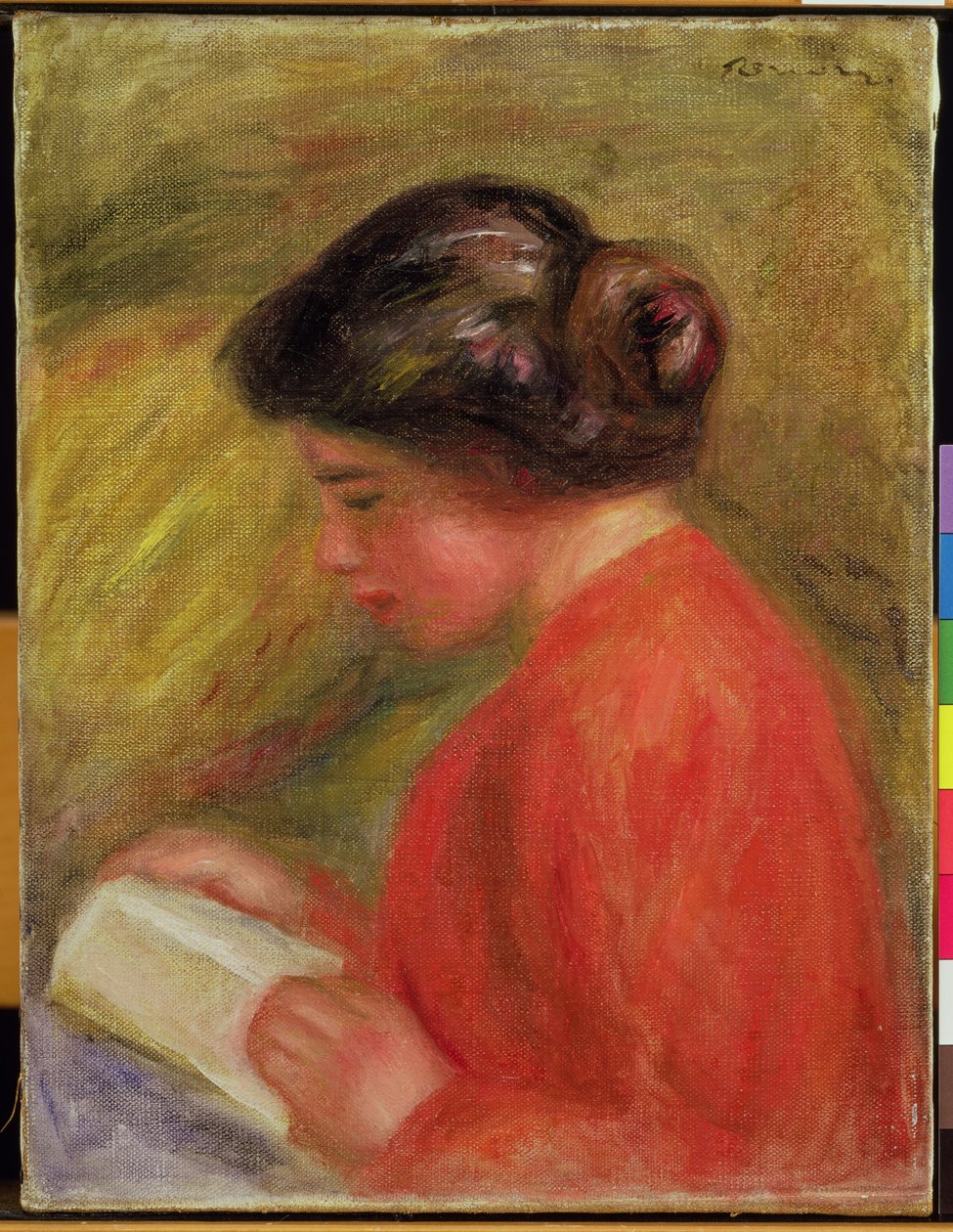 Pige i rød læsning af Pierre Auguste Renoir