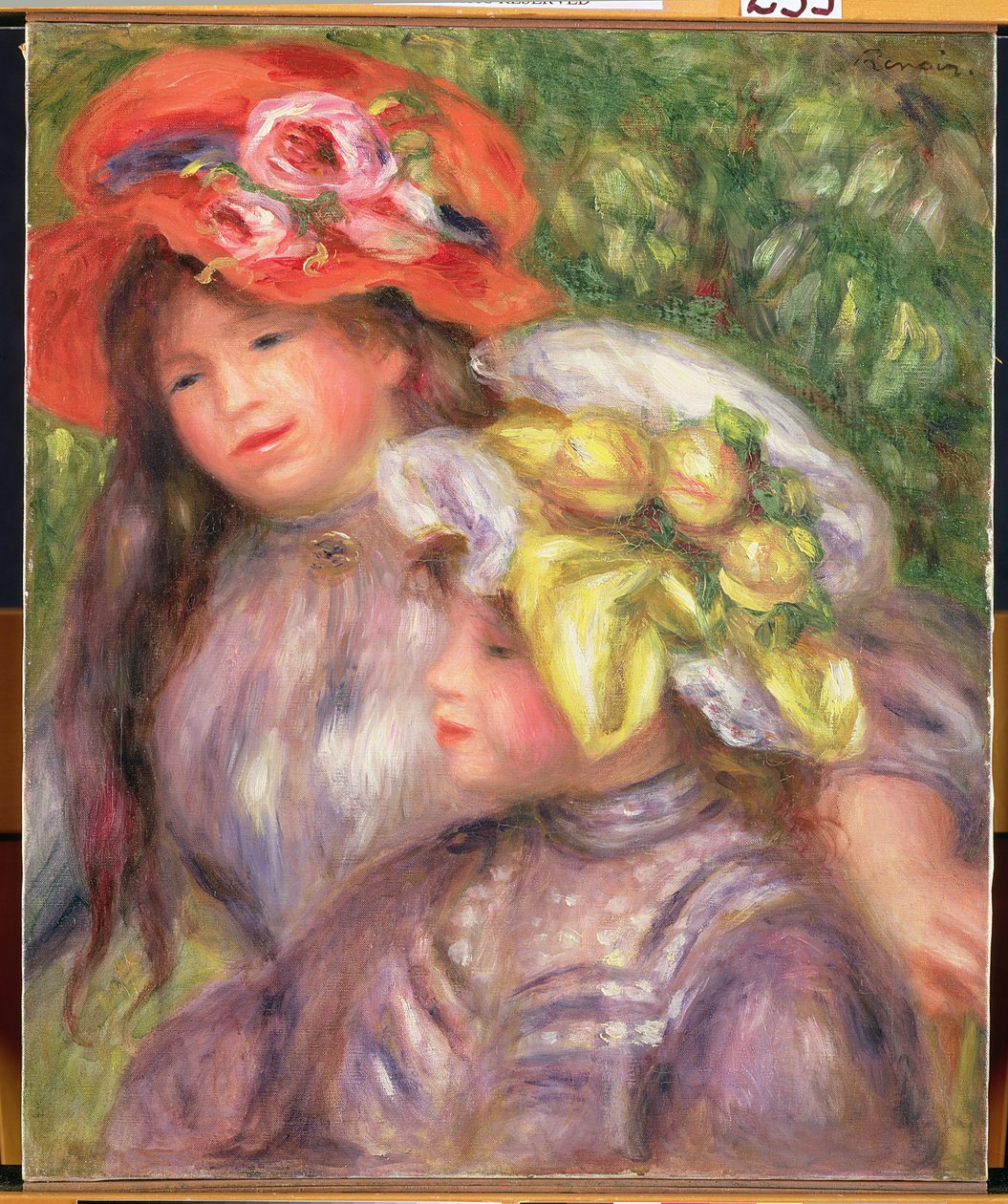 Hoveder af to piger med hatte, ca. 1910 af Pierre Auguste Renoir