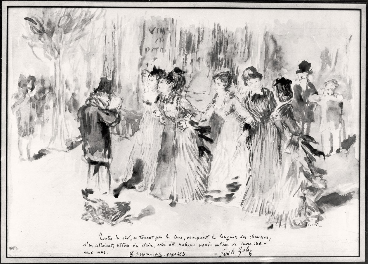 Illustration til LAssommoir (1876-77), af Emile Zola (1840-1902), side 453 (vask på papir) af Pierre Auguste Renoir