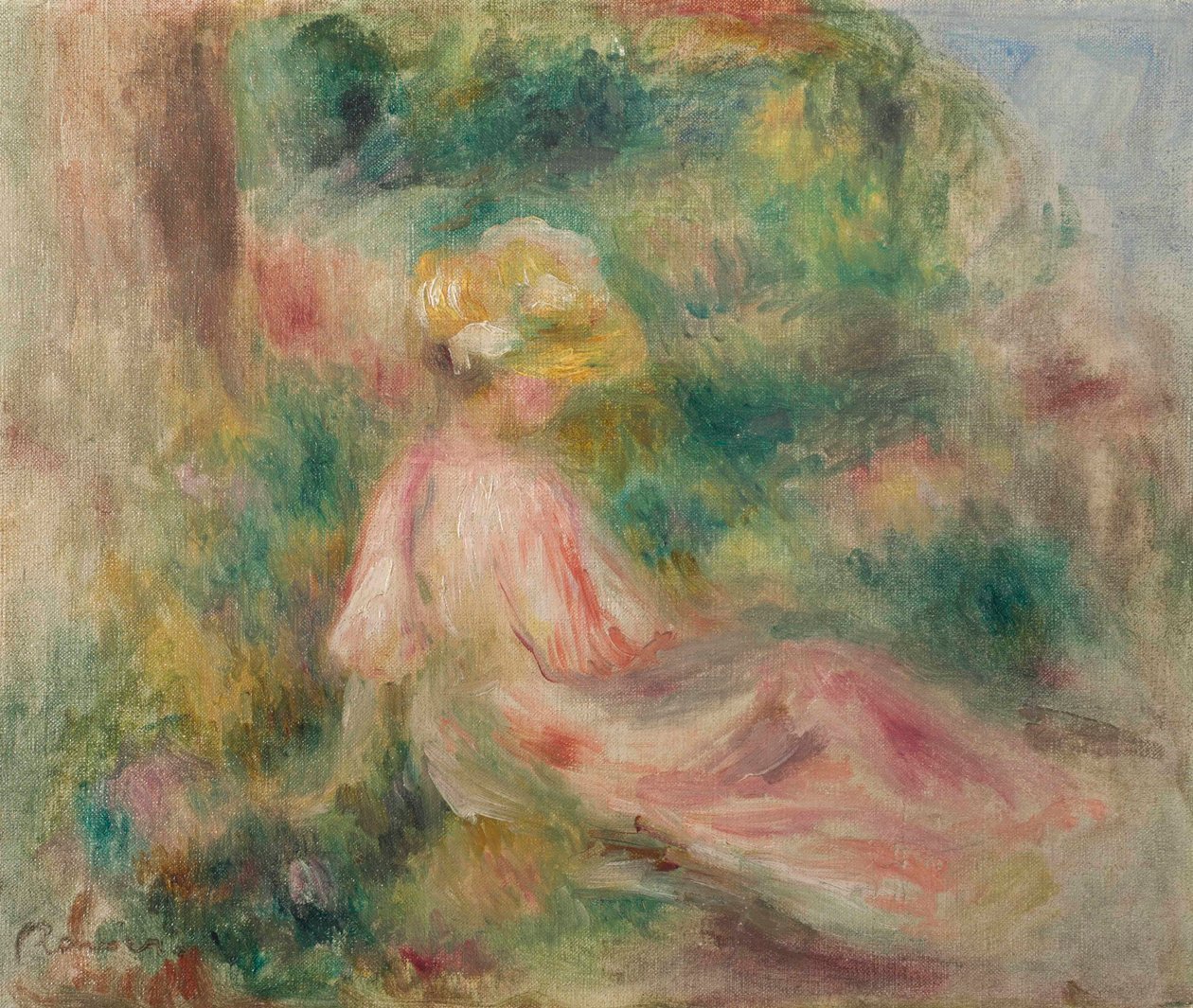 Ung pige på en eng af Pierre Auguste Renoir