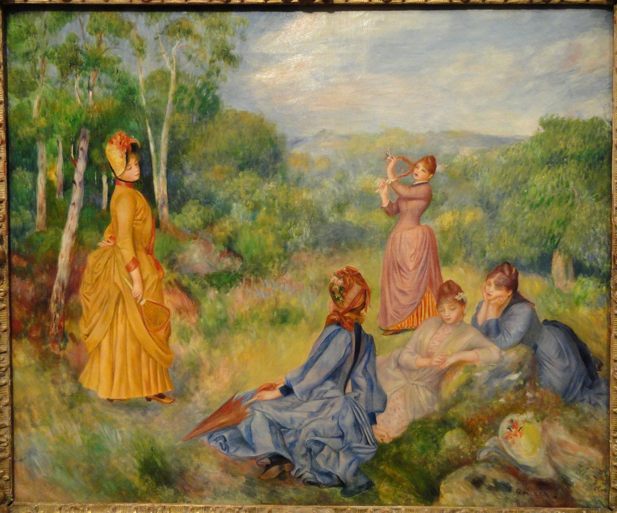 Unge piger, der spiller fjer af Pierre Auguste Renoir