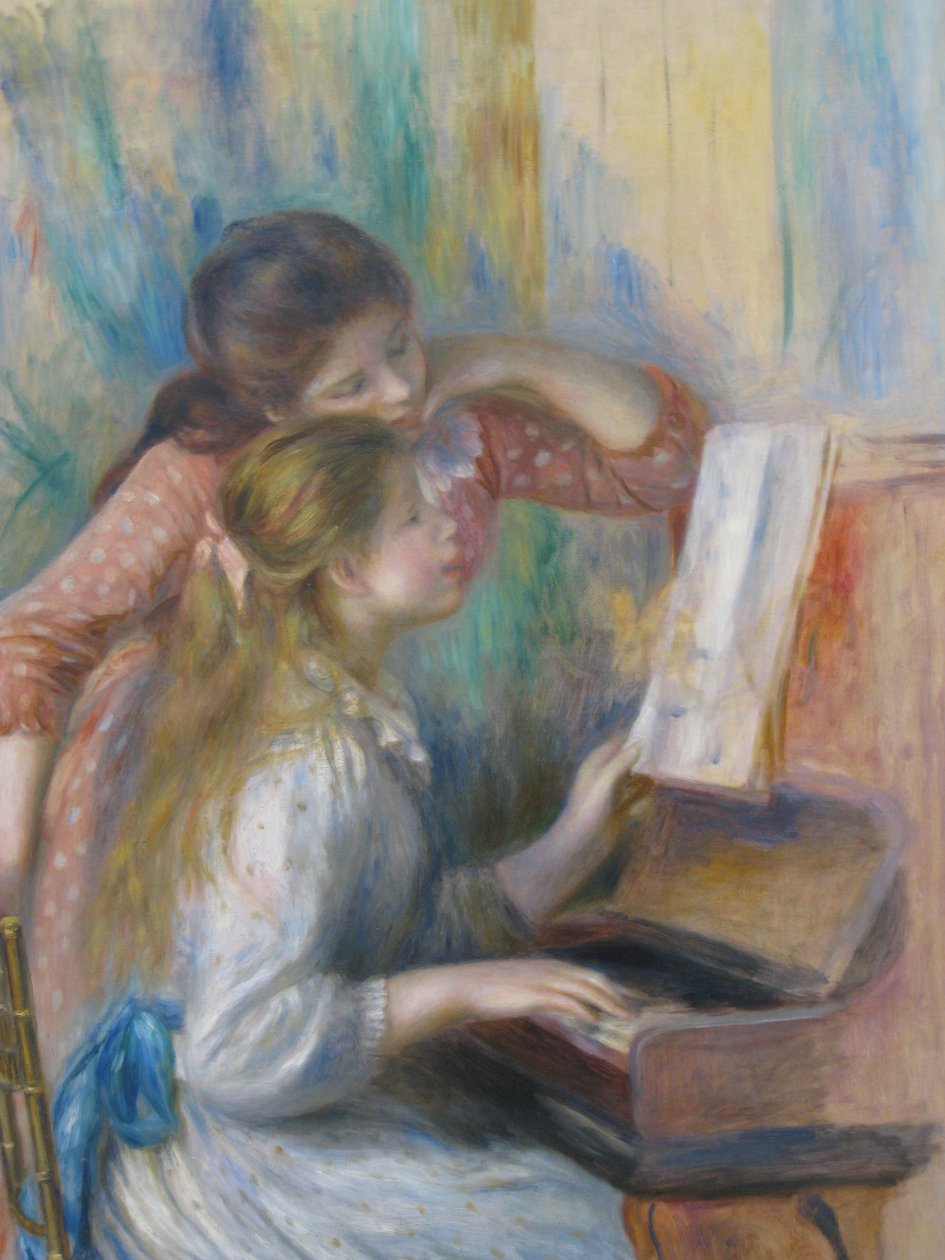Unge piger ved klaveret af Pierre Auguste Renoir