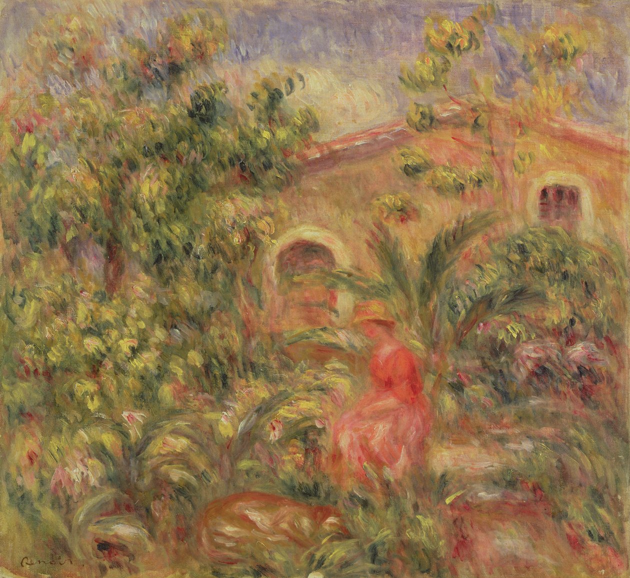 Landskab med kvinde og hund, 1917 af Pierre Auguste Renoir