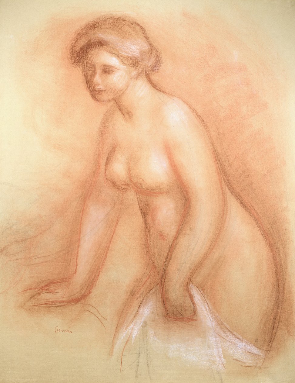 Large Bather, ca. 1885-86 (sangvinsk forhøjet med hvid) af Pierre Auguste Renoir