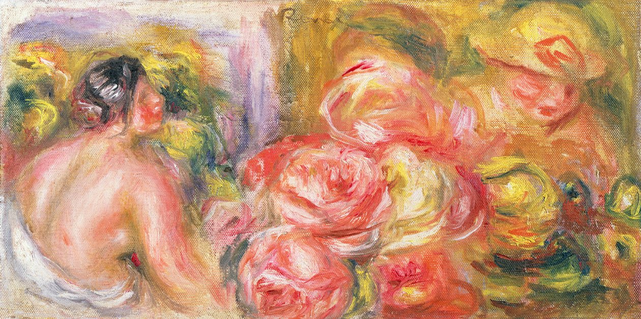 Nøgen pige med hat og roser, 1916 af Pierre Auguste Renoir