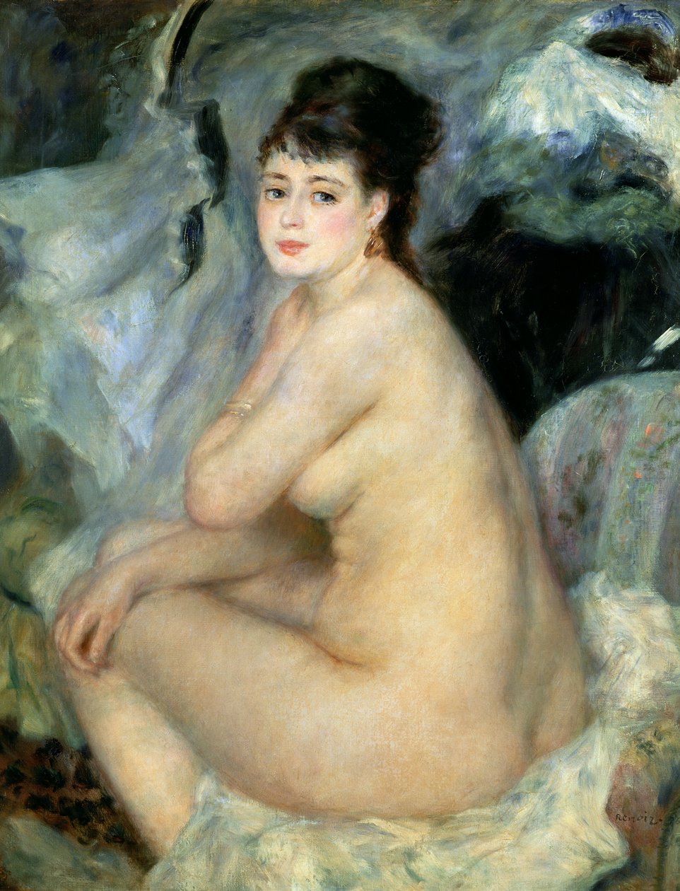 Nøgen eller nøgen siddende på en sofa af Pierre Auguste Renoir