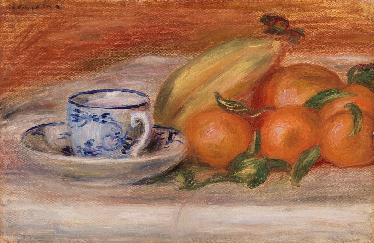 Appelsiner, bananer og tekop af Pierre Auguste Renoir