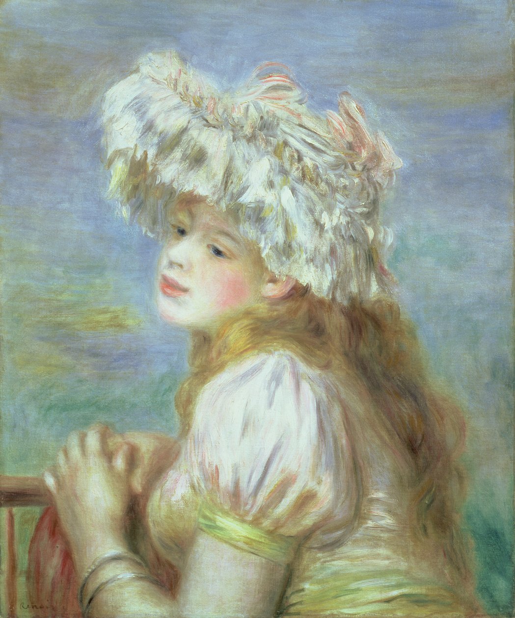Portræt af en ung kvinde i blondehat, 1891 af Pierre Auguste Renoir