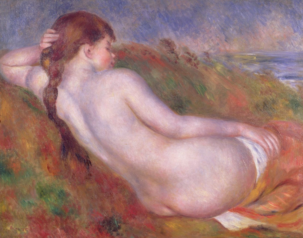 Tillænet nøgen i et landskab af Pierre Auguste Renoir